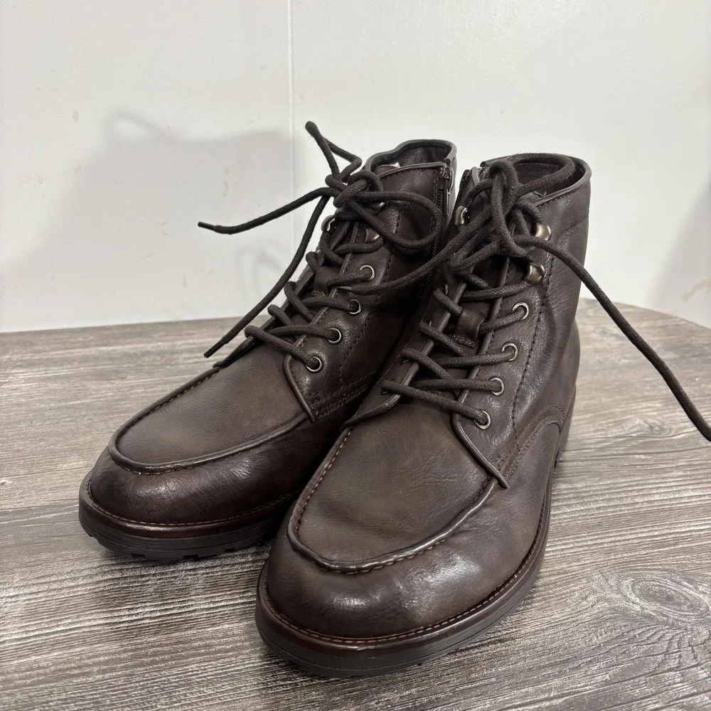 Frye And Co Norman Boots Mens Size 9 Brown Combat Lace Up Ankle Lug Sole Zip